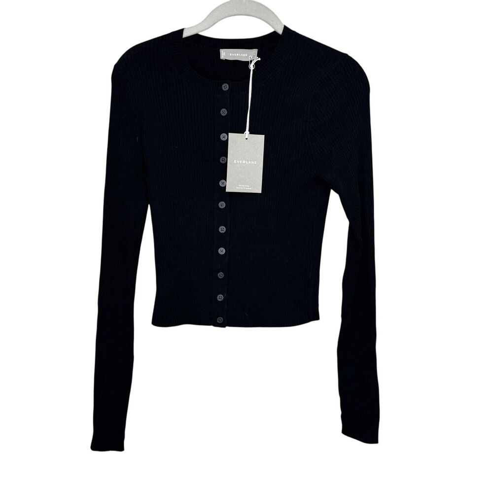Everlane Black Ribbed Button-Up Cardigan